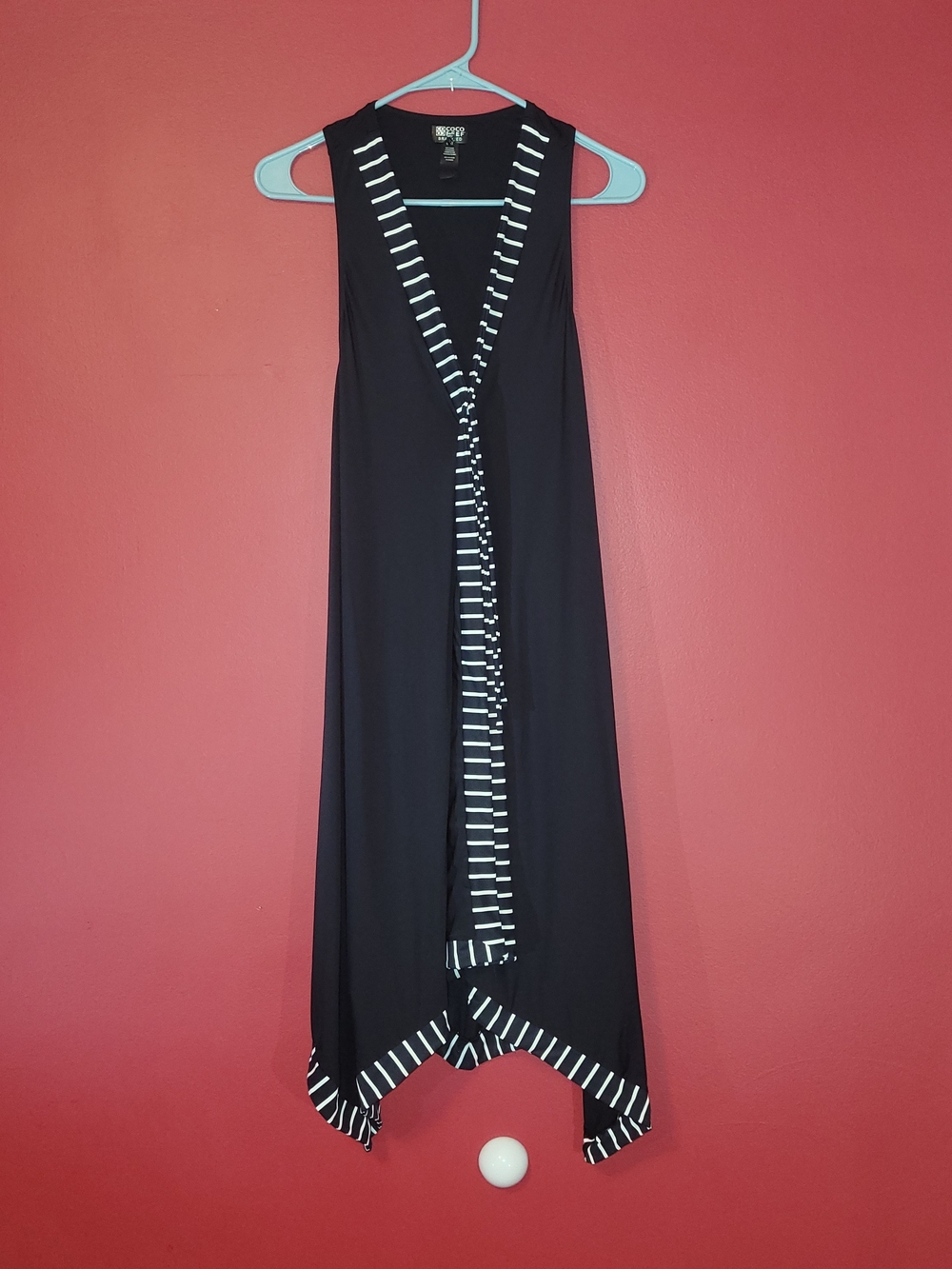 Coco Reef Black Sleeveless Asymmetrical Maxi Dress with White Stripe Trim